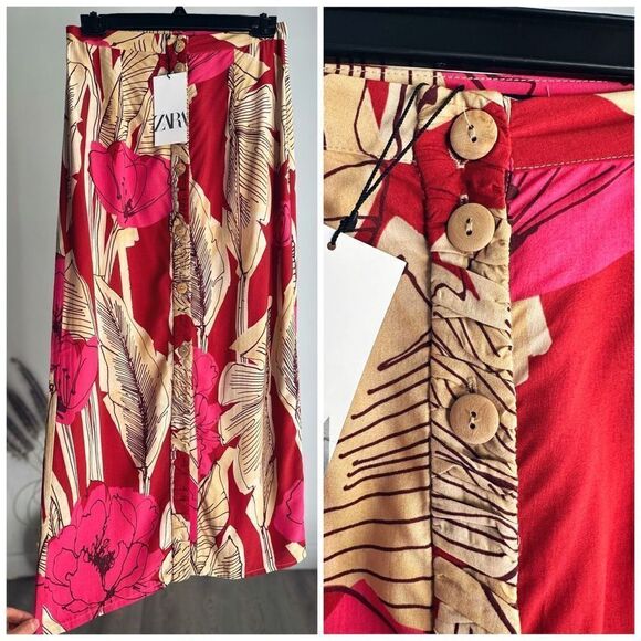 Zara FLORAL PRINT MIDI SKIRT NWT Small - Picture 1 of 4